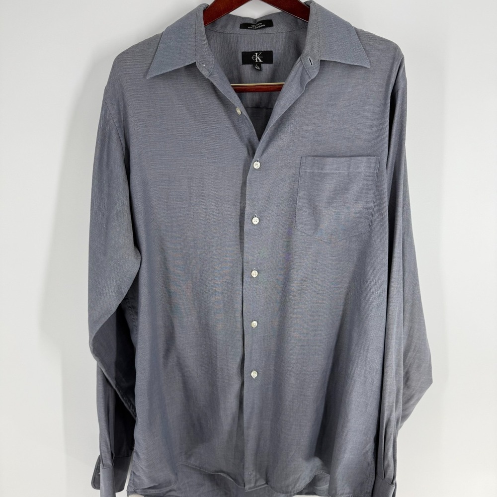 Calvin Klein Long Sleeve Button Up‎ Dress Shirt Blue Large 16 1/2 36/37
